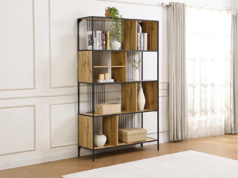 vente unique Etagère avec 9 niches en MDF et acier - Naturel et Noir - LEMAVIA