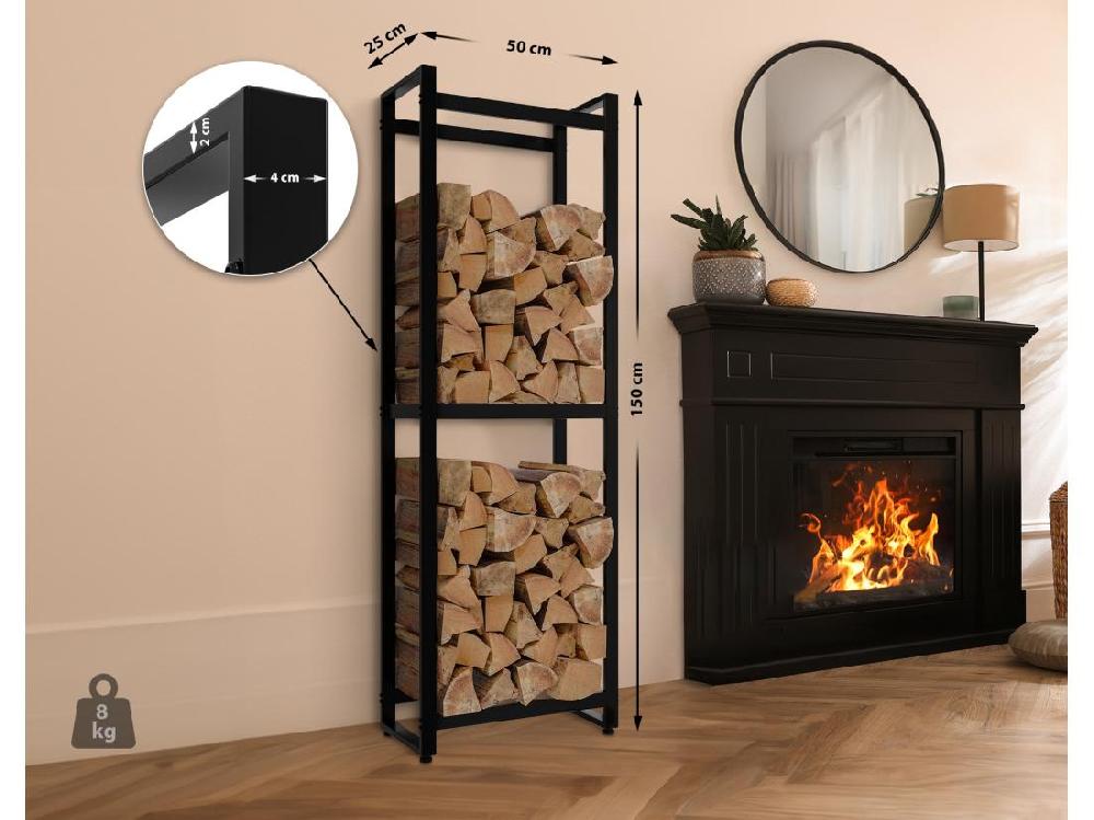 vente unique Etagère bois de cheminée - Métal - 50 x 25 x 150cm - Noir - Morson