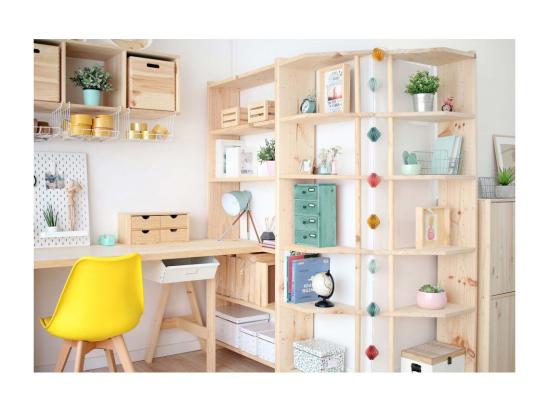 vente unique Etagère d'angle en pin brut Gala 4 tablettes