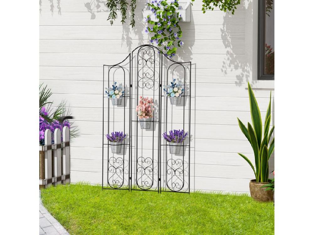 Vente Unique Étagère De Pots De Fleurs Plantes En Métal Style Fer Forgé - Support De Plantes Pliable Métal à Planter - 5 Pots Fleurs Inclus
