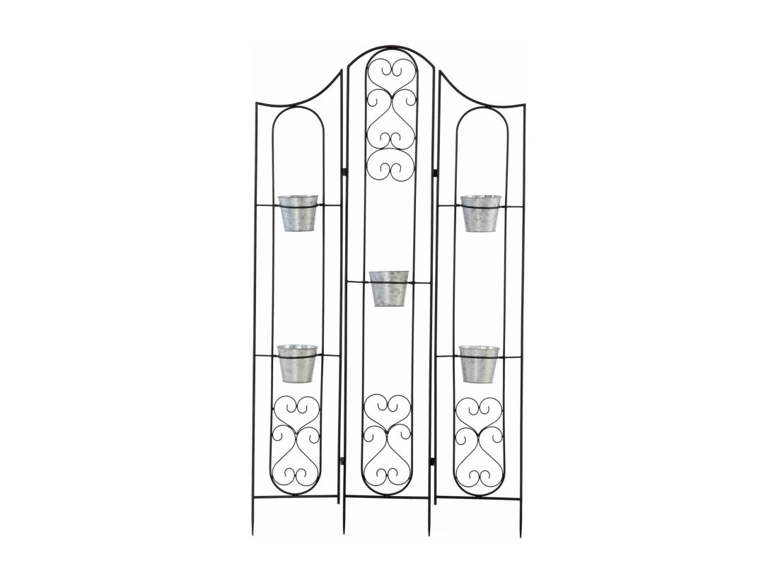 Vente Unique Étagère De Pots De Fleurs Plantes En Métal Style Fer Forgé - Support De Plantes Pliable Métal à Planter - 5 Pots Fleurs Inclus