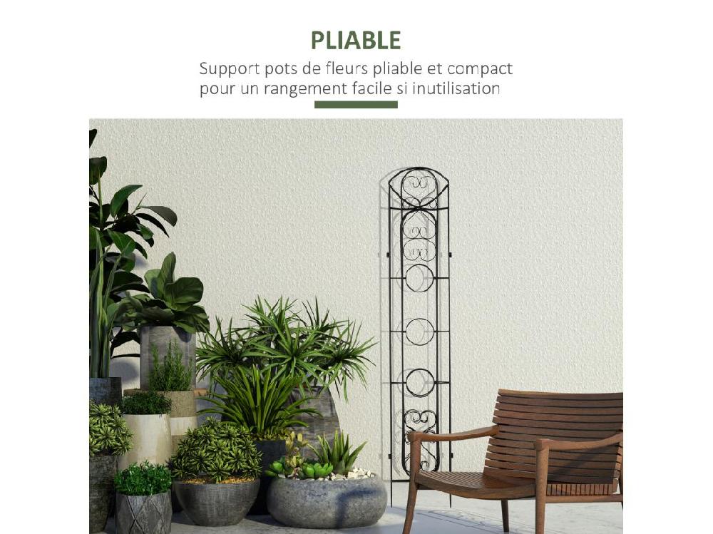 Vente Unique Étagère De Pots De Fleurs Plantes En Métal Style Fer Forgé - Support De Plantes Pliable Métal à Planter - 5 Pots Fleurs Inclus