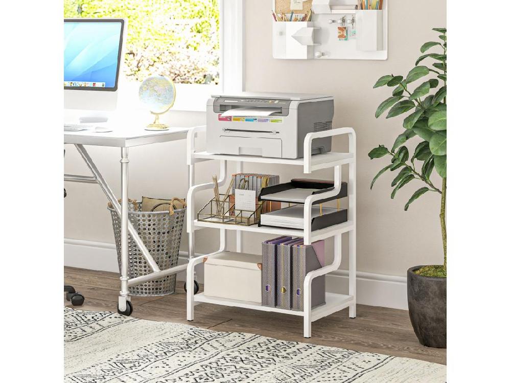 Vente Unique Étagère De Rangement 3 Niveaux - Support D'imprimante - Acier Panneaux Blanc