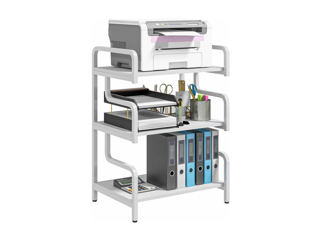 Vente Unique Étagère De Rangement 3 Niveaux - Support D'imprimante - Acier Panneaux Blanc