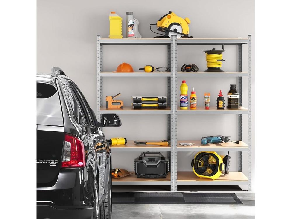 Vente Unique Étagère De Rangement à 5 Niveaux 46 X 91 X 183 Cm Charge Lourde Totale 1325 Kg (265 Kg Par Niveau) Pour Garage Cave Atelier Cuisine (Argent)