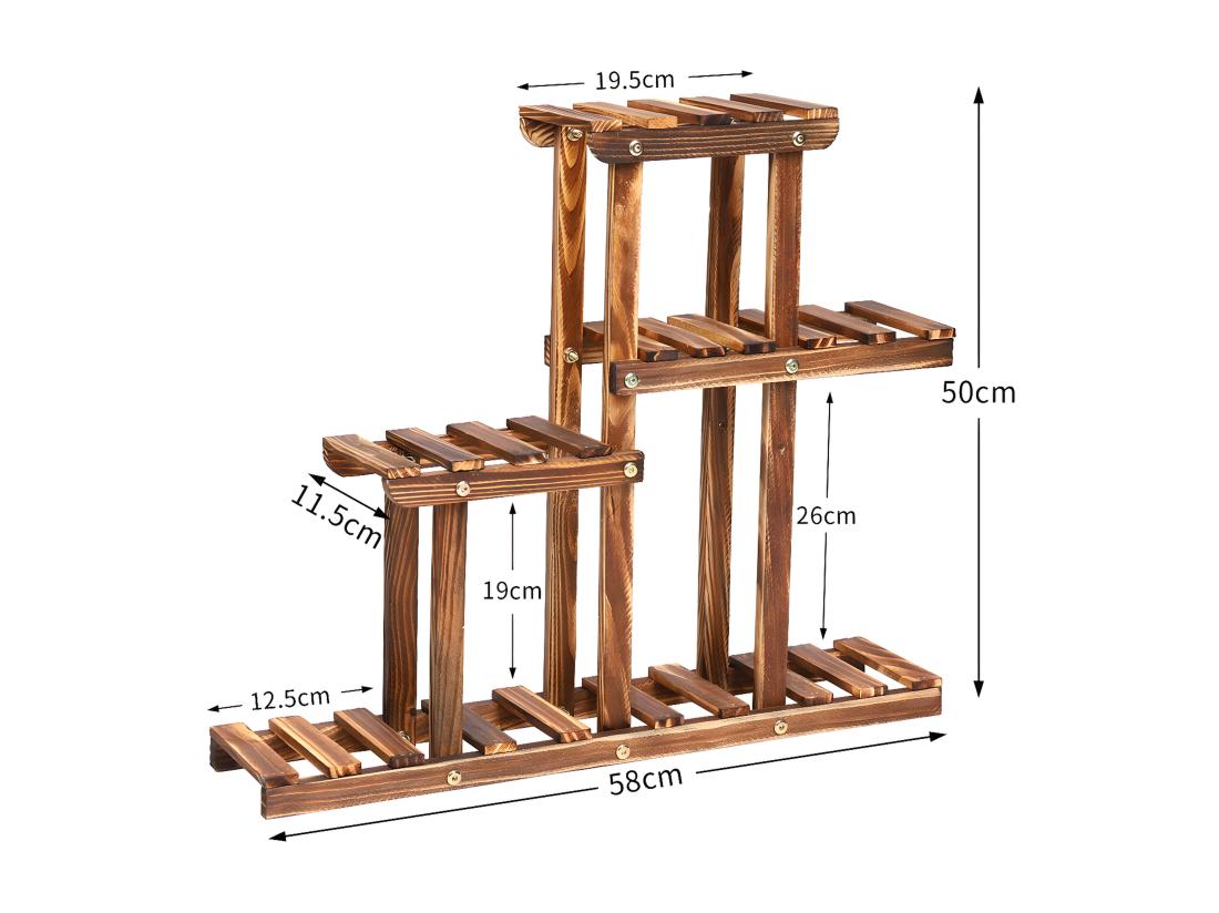 Vente Unique Étagère Plante Balcon Porte Plante En Bois Massif Support Pour Plantes 58x50x11.5cm