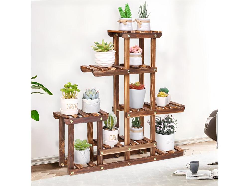 Vente Unique Étagère Plante Balcon Porte Plantes En Bois Massif Support Pour Pot De Fleur 60x61.5x11.5cm