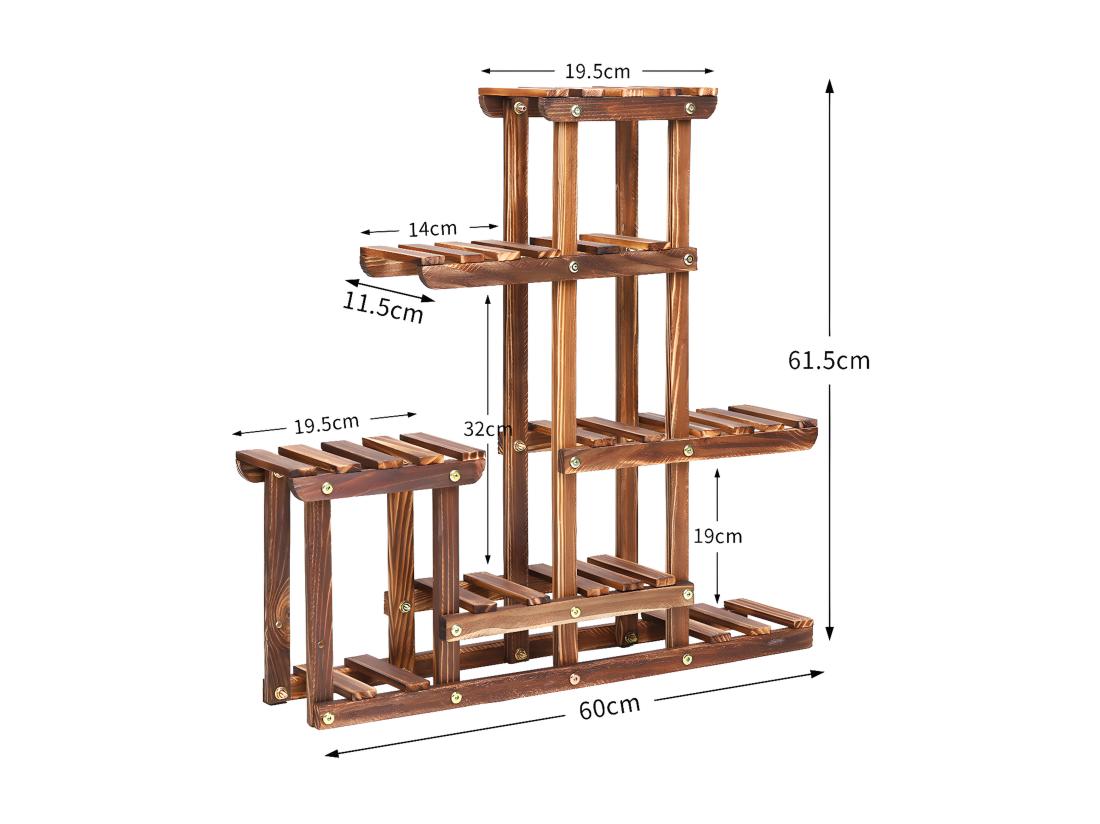 Vente Unique Étagère Plante Balcon Porte Plantes En Bois Massif Support Pour Pot De Fleur 60x61.5x11.5cm
