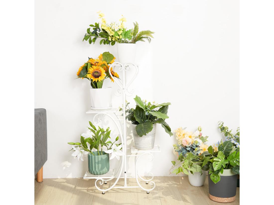 Vente Unique Étagère Plante Intérieure Porte Plantes Support Pot De Fleurs Sur Pied Pour Balcon 87x50x25cm