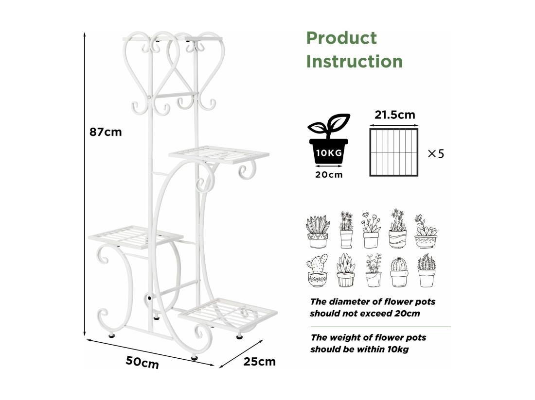vente unique Étagère plante intérieure porte plantes support pot de fleurs sur pied pour balcon 87x50x25cm