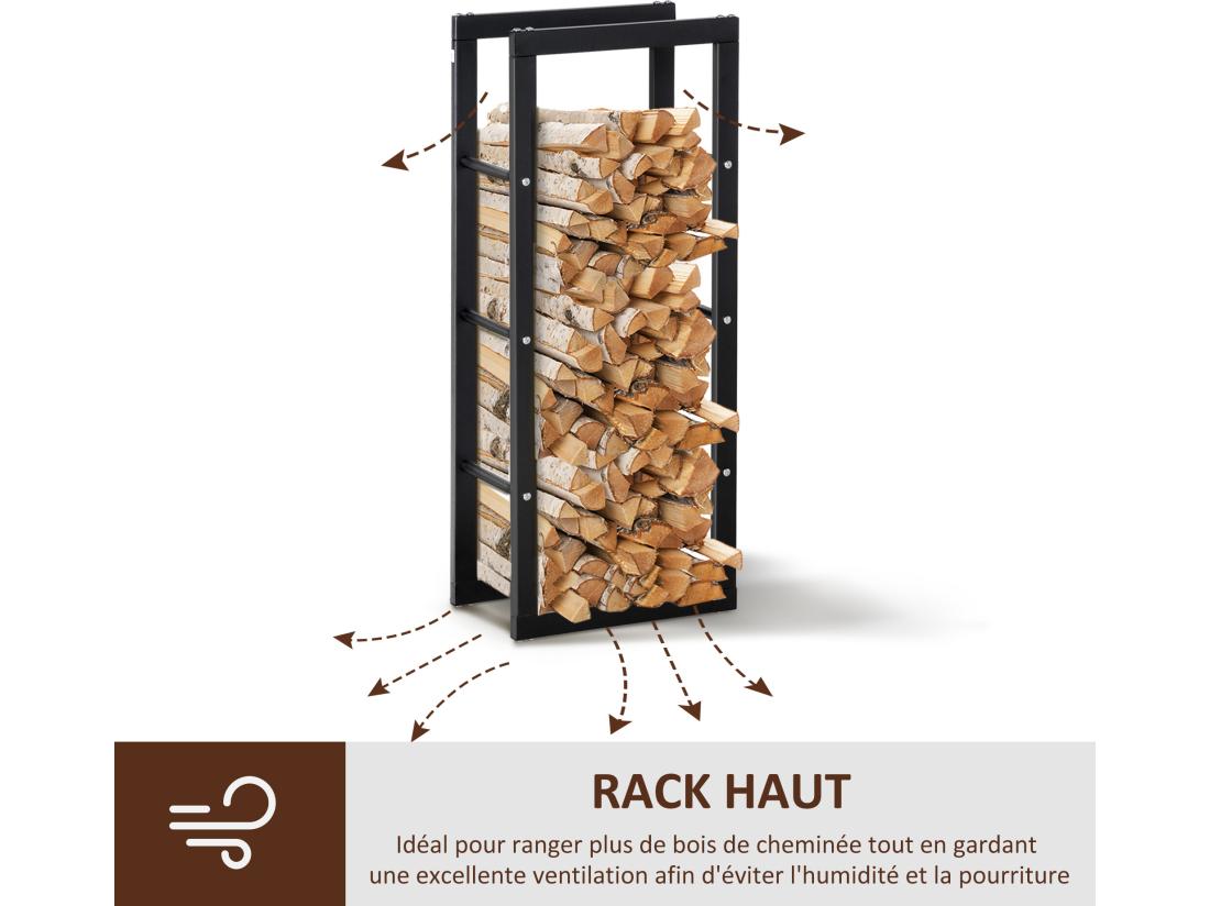 Vente Unique Etagère Porte Bois De Cheminée Porte-bûches Design Contemporain Charge Max. 100 Kg Dim. 40L X 25l X 100H Cm Métal Noir