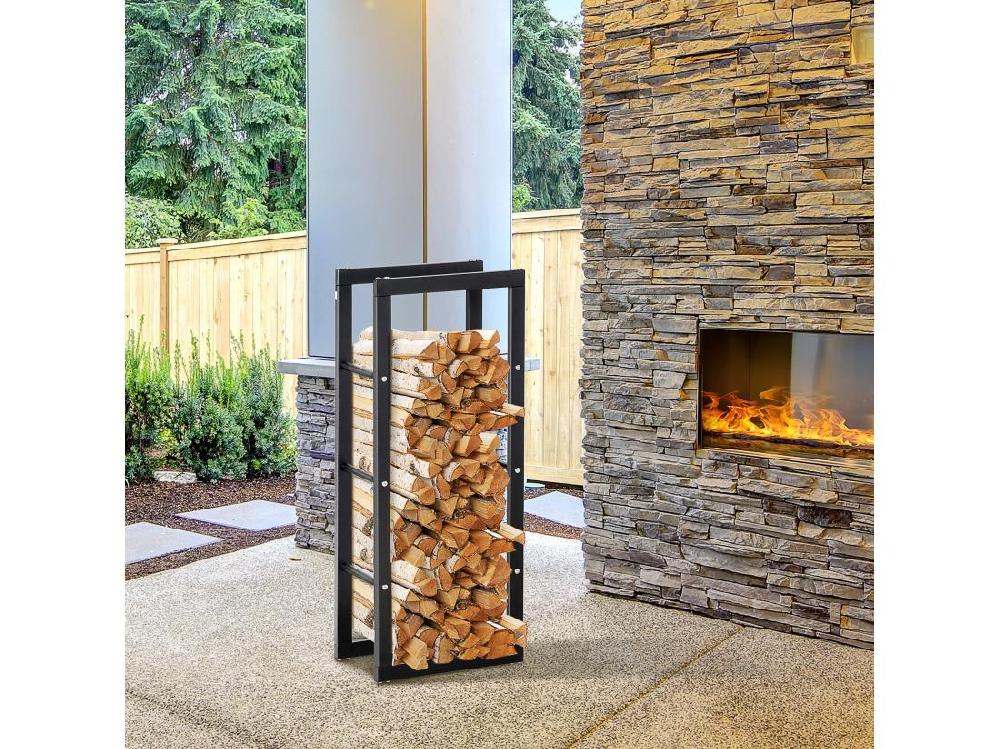 vente unique Etagère porte bois de cheminée porte-bûches design contemporain charge max. 100 Kg dim. 40L x 25l x 100H cm métal noir