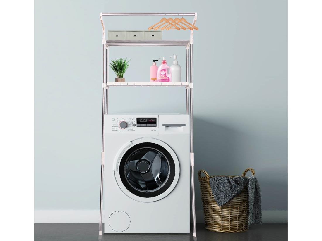 Vente Unique Etagère Pour Lave-linge Ellsworth En Tubes D'acier Avec Deux Espaces De Rangement