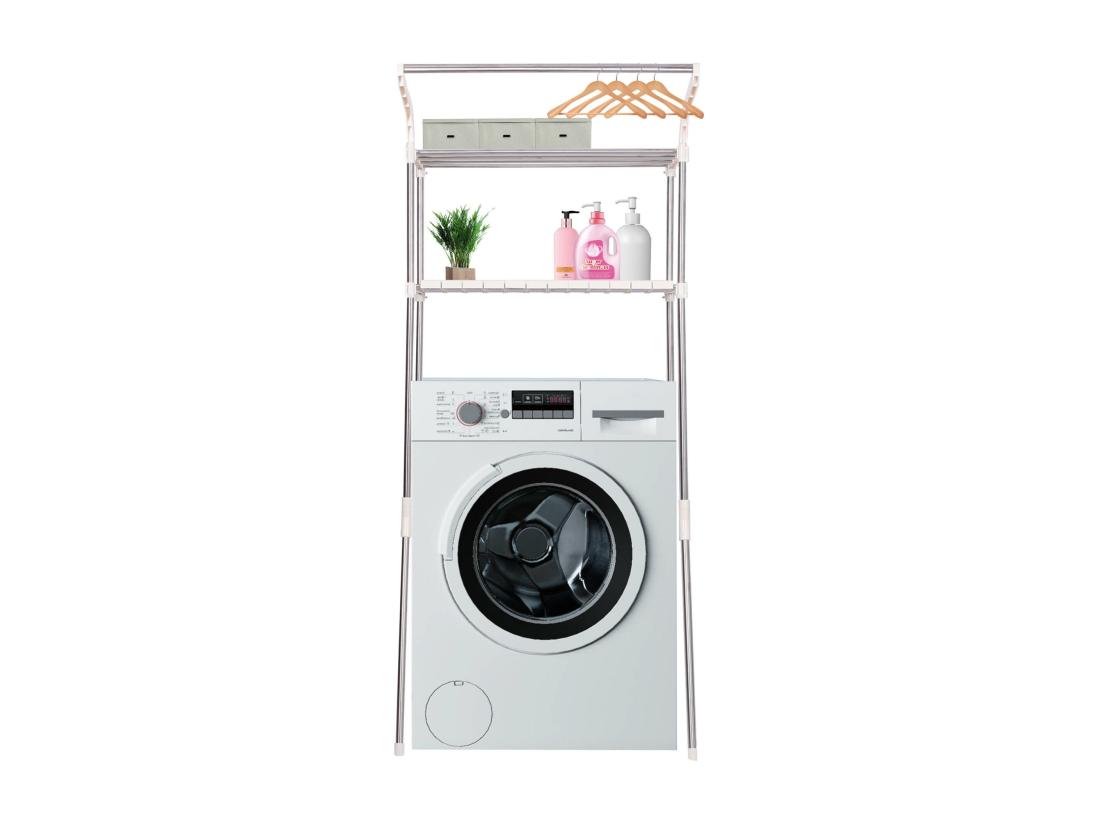 vente unique Etagère pour lave-linge Ellsworth en tubes d'acier avec deux espaces de rangement