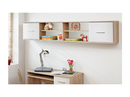 Vente Unique Étagère Suspendue DENVER – Chêne Et Blanc – 2 Portes Et 4 Niches – Rangement Mural Design