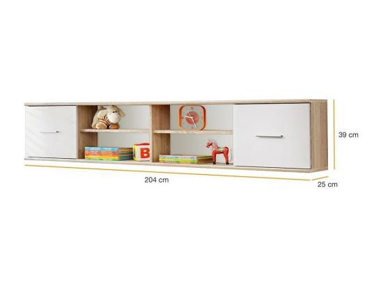 Vente Unique Étagère Suspendue DENVER – Chêne Et Blanc – 2 Portes Et 4 Niches – Rangement Mural Design