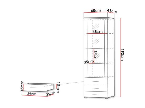Vente Unique Étagère Tornola 102 Fermé|Avec Tiroirs|Avec Des Portes Verre|Stratifié 192x60x41cm