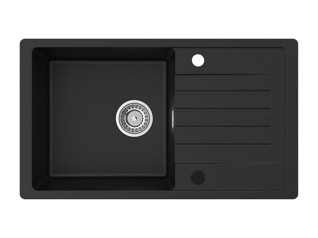 Vente Unique Evier 1 Bac En Quartz Et Résine - Noir Evier Avec Egouttoir 78x45cm + Robinet De Cuisine à Eau Froide Noir