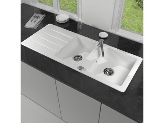 Vente Unique Evier 1 Bac Et Demi 116 X 51 Cm VILLEROY ET BOCH Architectura 80 Blanc Vidage Automatique Inclus
