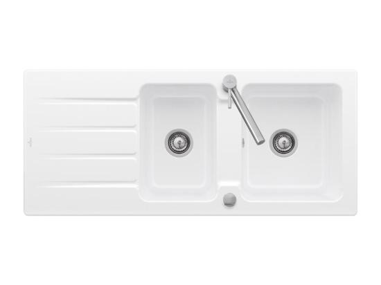 vente unique Evier 1 bac et demi 116 x 51 cm VILLEROY ET BOCH Architectura 80 Blanc vidage automatique inclus