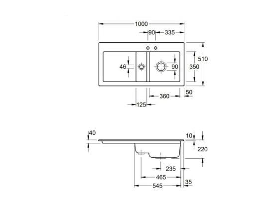 Vente Unique Evier 1 Bac Et Demi VILLEROY ET BOCH Subway Pure 60 100 X 51 égouttoir à Gauche Céramique Sans Vidage Blanc