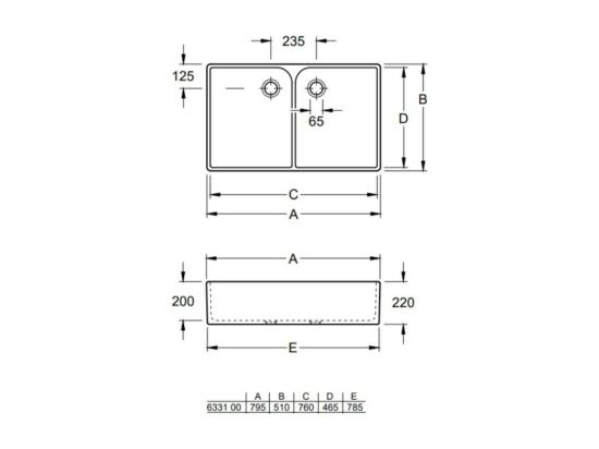 Vente Unique Evier 2 Bacs Blanc VILLEROY ET BOCH O Novo 22 X 79 5 X 51 Cm Avec Trop-plein
