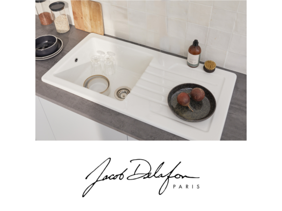 Vente Unique Evier à Encastrer 1 Bac JACOB DELAFON Gaspard + Robinet Cuisine Louise