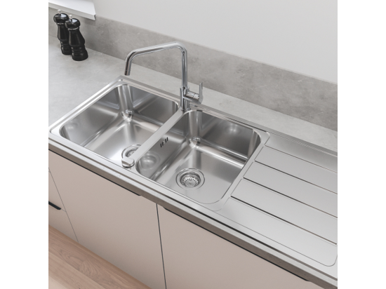 Vente Unique Evier à Encastrer 2 Bacs GROHE K500 Quickfix Réversible Avec Vidage Auto