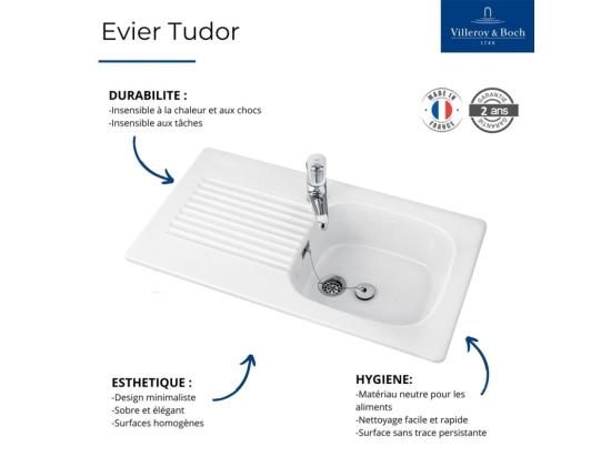 Vente Unique Evier Avec 1 Bac VILLEROY ET BOCH Tudor Blanc 92 X 51 Cm