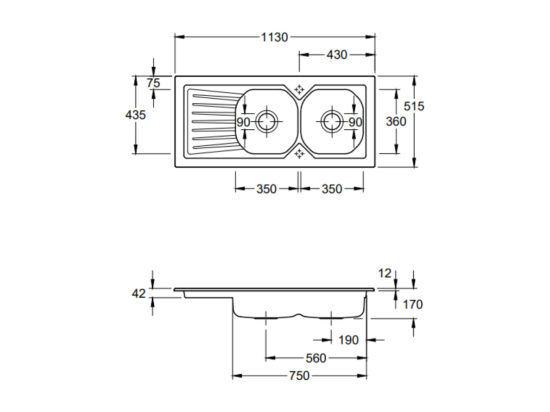 Vente Unique Evier Céramique à Encastrer 2 Bacs 113x51cm VILLEROY ET BOCH Nestor Plus