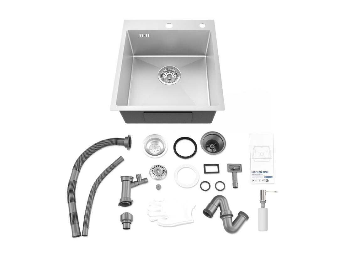 Vente Unique Évier Cuisine 1 Bac 44*49*20 CM Lavabo Cuisine Avec Distributeur Savon Inox 304 Évier Encastré/à Poser Évier Avec Trou De Montage Pour Robinet
