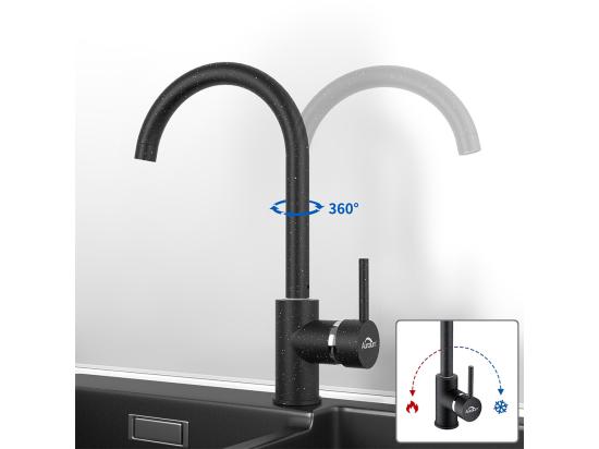 Vente Unique Évier Cuisine 1 Bac 55*45CM Noir+Robinet Cuisine Noir Rotatif 360° Mitigeur Cuisine Eau Froide Et Chaude Avec Aérateur Démontable