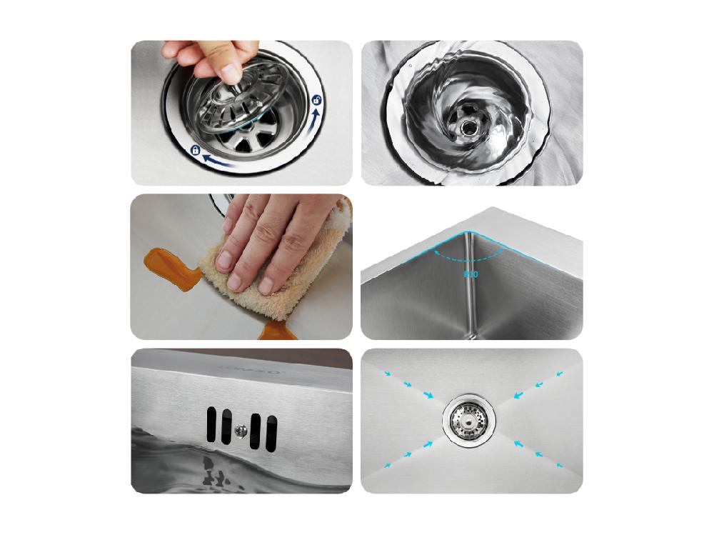 vente unique Évier Cuisine 1 Bac 68*45*19CM INOX Trop Plein Évier à Encastrer avec Distrubuteur Savon et Égouttoir Panier Brossé EU Modèle