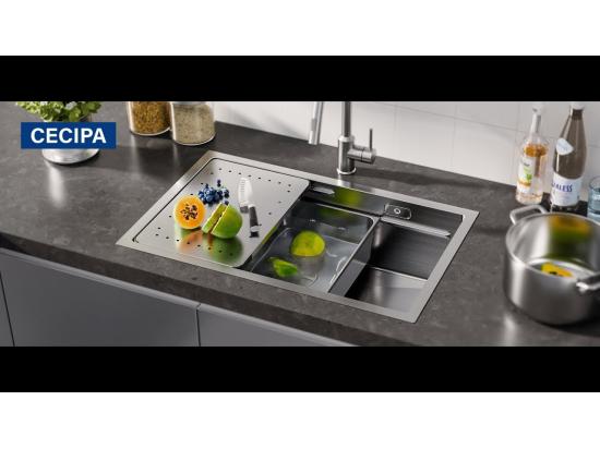 Vente Unique Évier Cuisine 1 Bac 70×44×21CM Évier Inox Brossé Avec Egouttoir Et Vasque + Mitigeur Avec Douchette Extractible Brossé