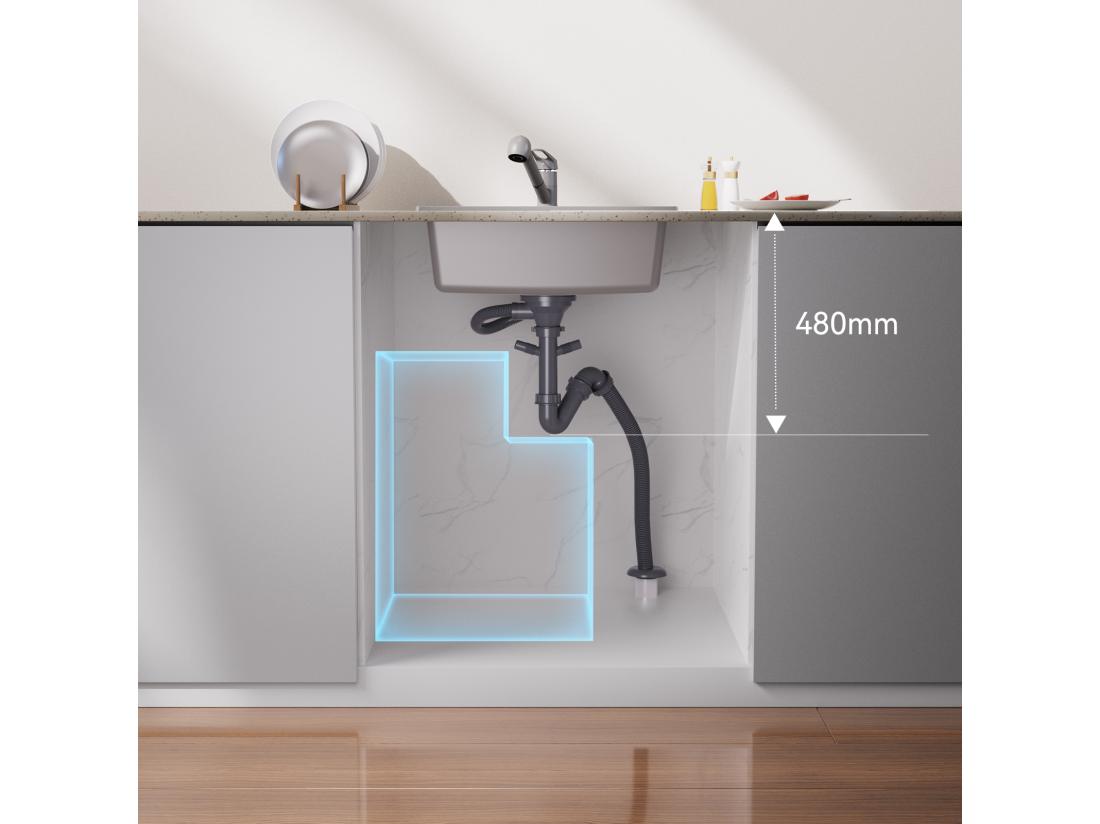 Vente Unique Évier Cuisine 1 Bac En Granit 55*45*20cm Kit De Vidage Évier Cuisine Encastré Trous De Montage Pour Robinet/Distributeur Savon Gris EU Modèle