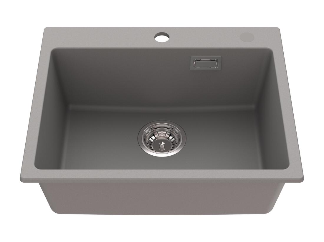 Vente Unique Évier Cuisine 1 Bac En Granit 55*45*20cm Kit De Vidage Évier Cuisine Encastré Trous De Montage Pour Robinet/Distributeur Savon Gris EU Modèle