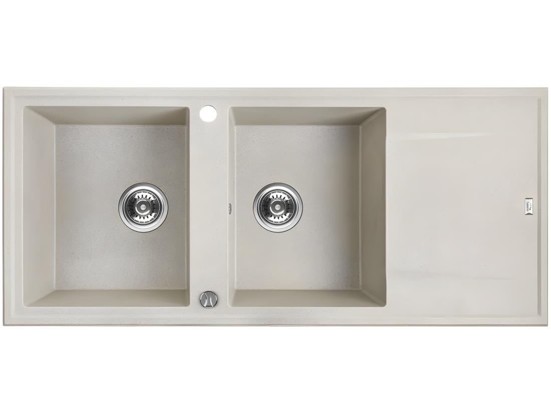 vente unique Evier de cuisine en granit beige - MEGALO - 50 x 116 cm 2 bacs avec égouttoir