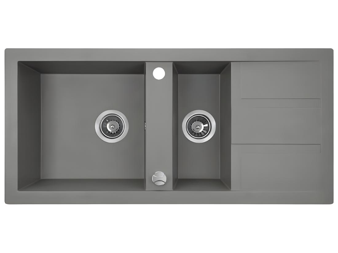 vente unique Evier de cuisine en granit gris - BARBADOS - 48 x 100 cm 1.5 bac avec égouttoire