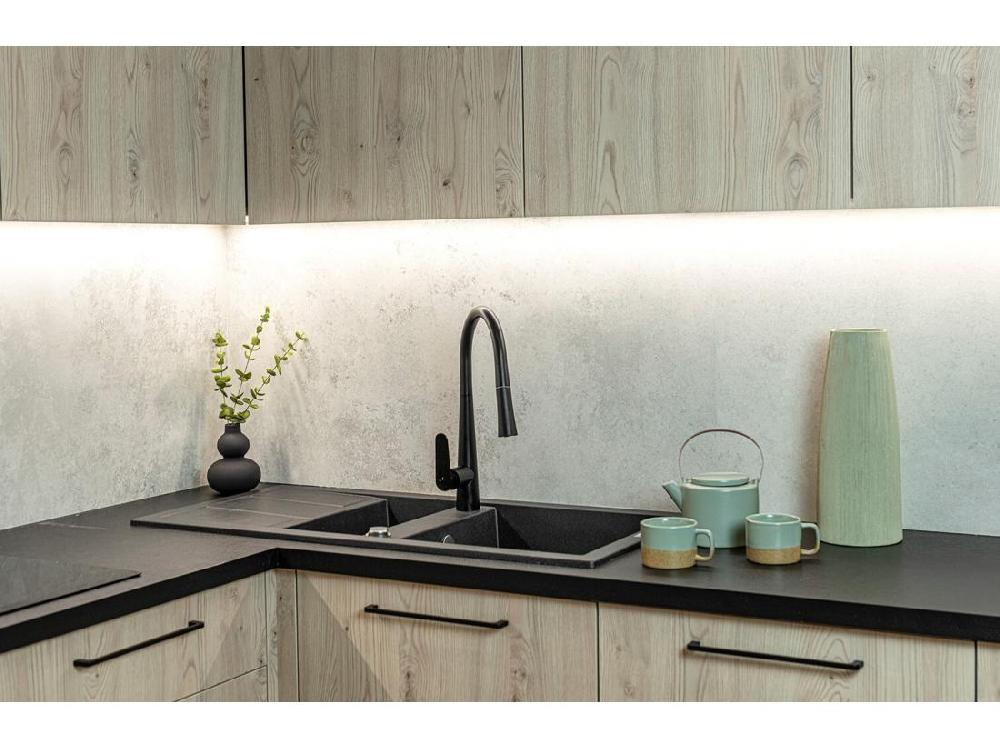 Vente Unique Evier De Cuisine En Granit Noir - BARBADOS - 48 X 100 Cm 1.5 Bac Avec égouttoire
