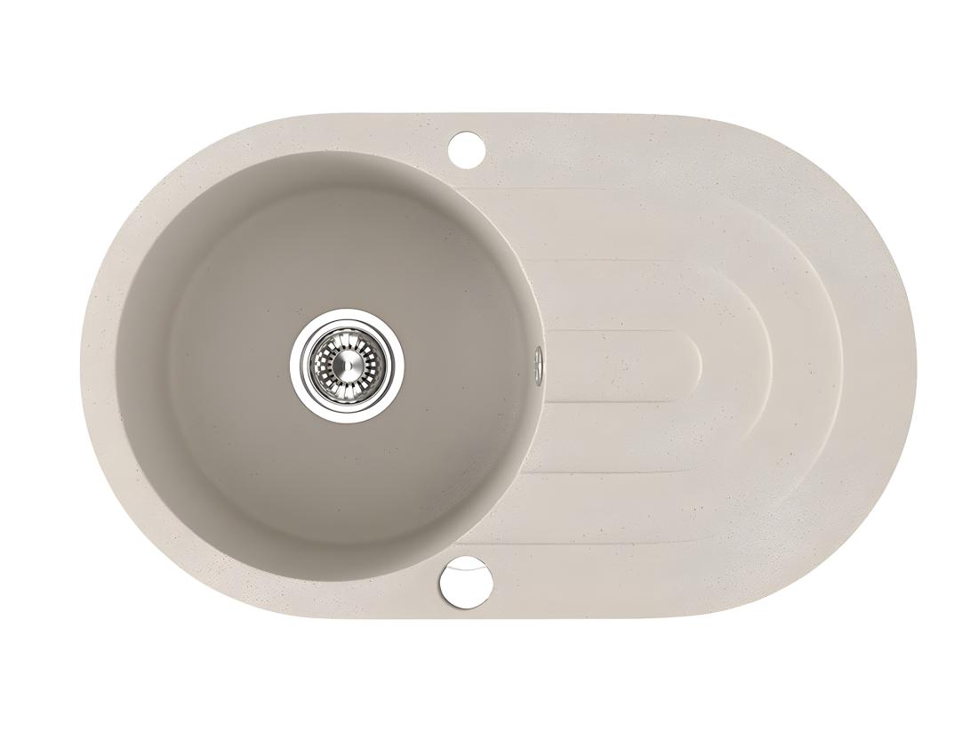 vente unique Evier de cuisine rond en granit beige DAFNE 1 bac avec égouttoir 47x78
