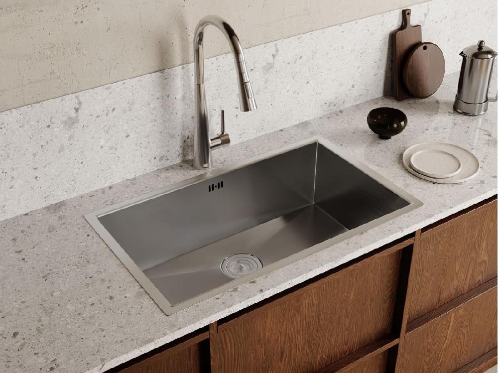 vente unique Evier en acier inoxydable - 76x45 cm - Gris - SOELA