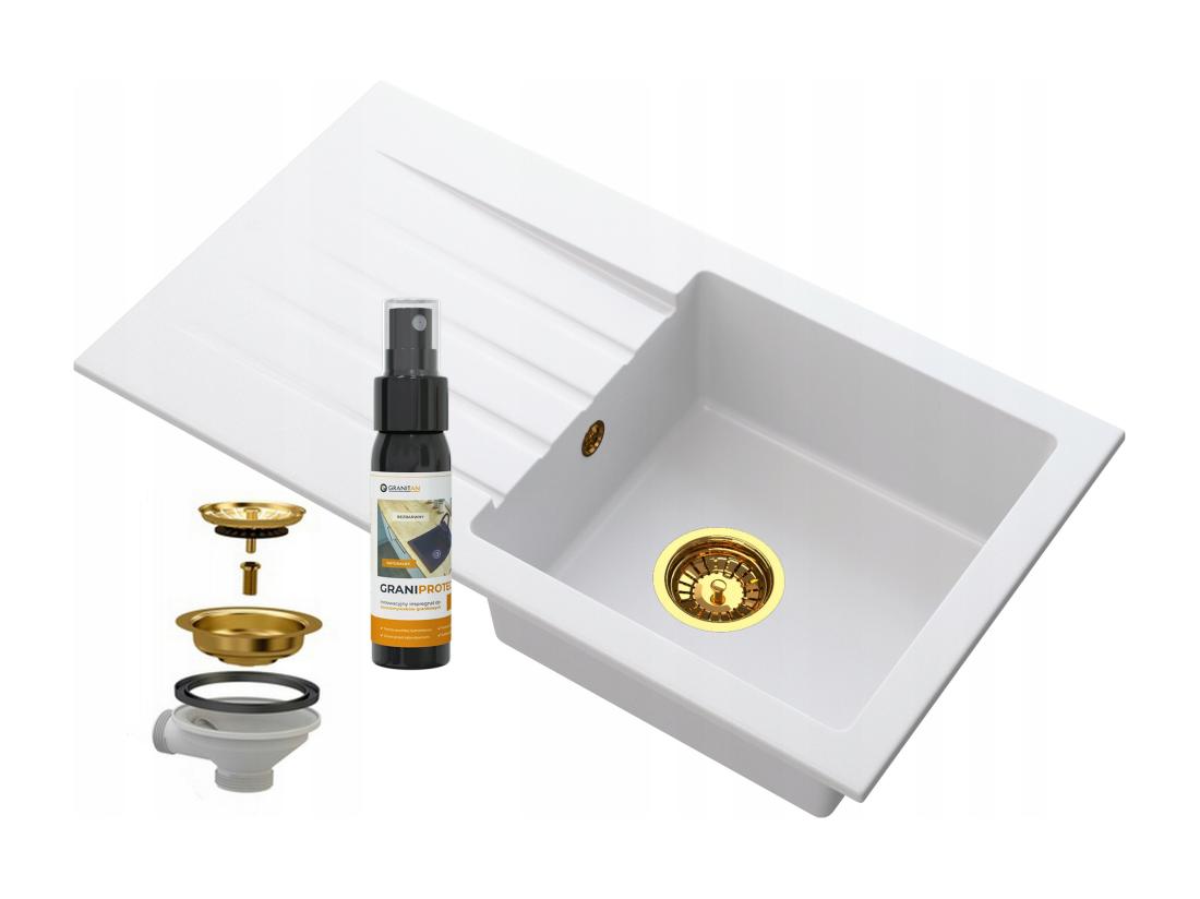 vente unique ÉVIER EN GRANIT AVEC ÉGOUTTOIR SIPHON OR