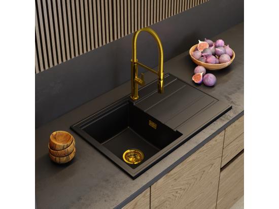 Vente Unique ÉVIER EN GRANIT BLANC ÉGOUTTOIR SIPHON GOLD TIMOR