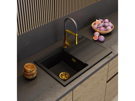 Vente Unique ÉVIER EN GRANIT BLANC ÉGOUTTOIR SIPHON GOLD TIMOR