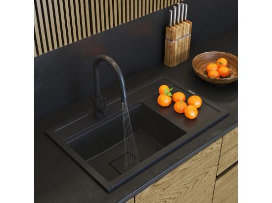 vente unique ÉVIER EN GRANIT ROBINET DE CUISINE NOIR CAPUCHON ENSEMBLE MODERNE RENDO