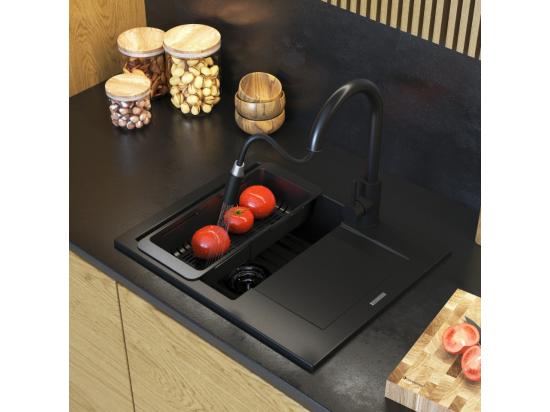 Vente Unique Évier Granit BELLO Noir Monocuve Avec Siphon