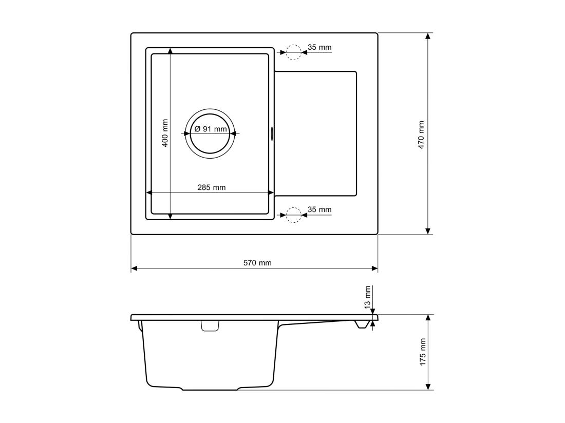Vente Unique Évier Granit BELLO Noir Monocuve Avec Siphon