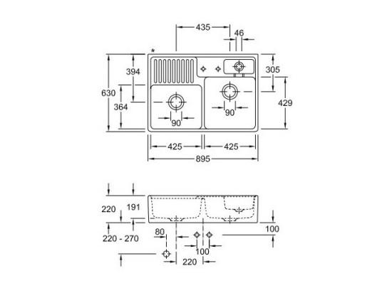 Vente Unique Evier Timbre D'office VILLEROY ET BOCH Tradition 2 Bacs 89 5 X 63 Céramique Vidage Manuel Blanc + Egouttoir Déroulable