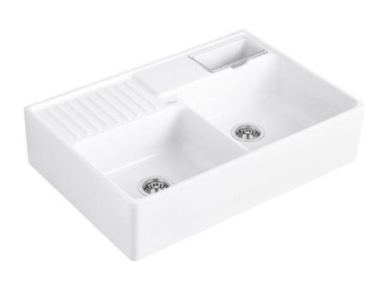 vente unique Evier timbre d'office VILLEROY ET BOCH Tradition 2 bacs 89 5 x 63 céramique vidage auto blanc
