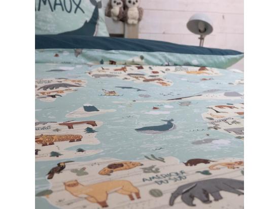 Vente Unique EXPLORE - Parure De Lit Coton Motif Monde Housse De Couette 140x200cm + Taie D'Oreiller